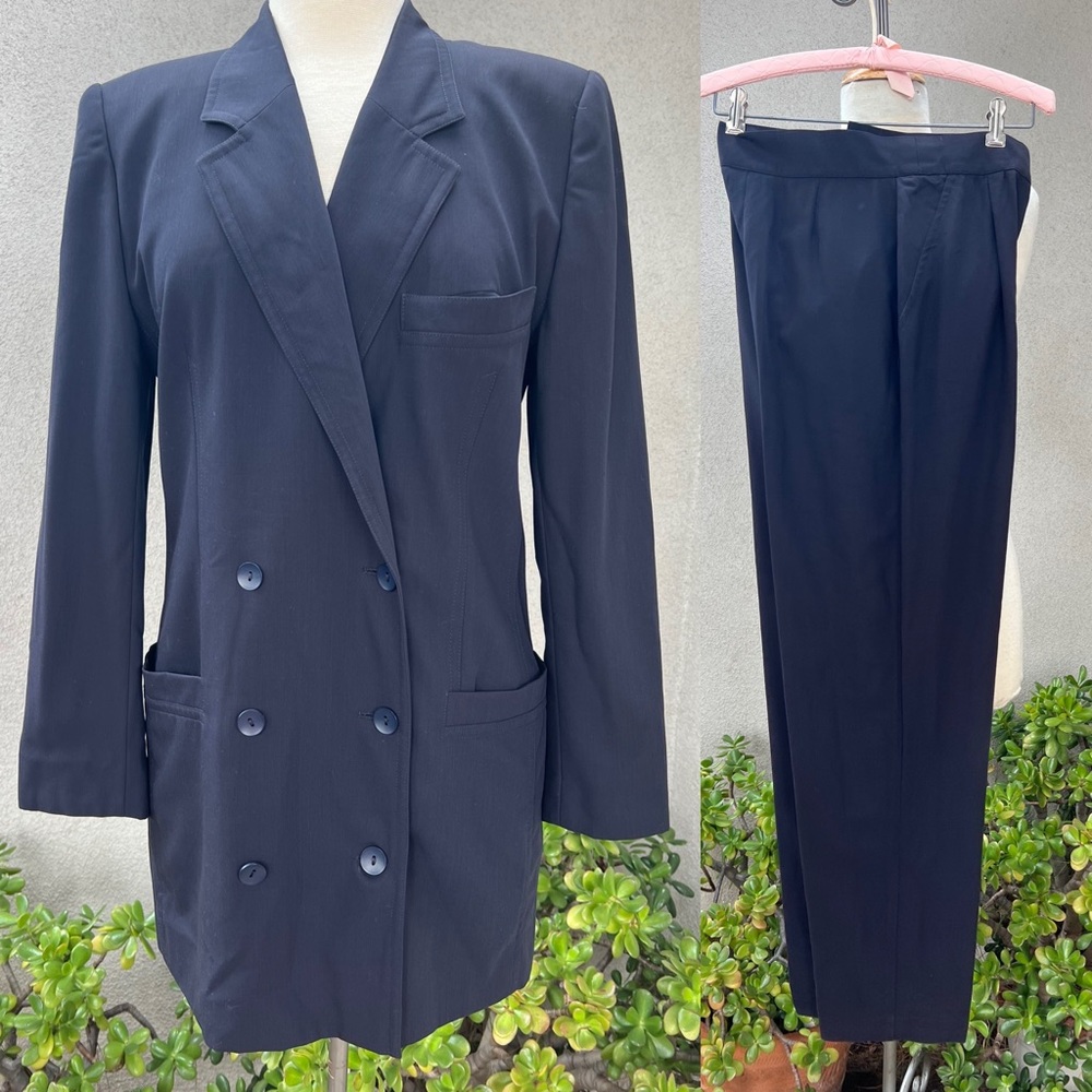 Vintage Escada black wool jacket pant Suit West Germany sz 38 36